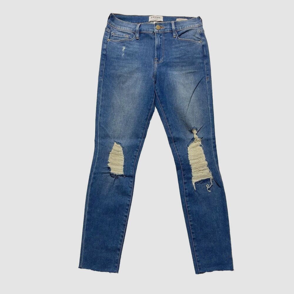 Frame Le Skinny de Jeanne Crop Distressed Jeans Women’s Size 28 Stretch Denim